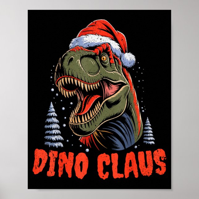 Poster Dinosaur T-rex Christmas Tree Dino Claus Pajamas X (Frente)