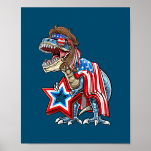 Poster Dinosaur T Rex Mullet 4 De Julho Americano