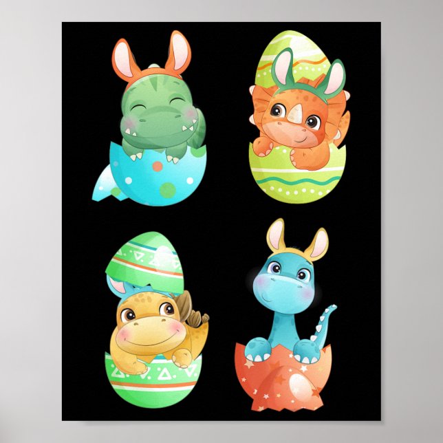 Poster Dinosaurs Hatch Out Of Easter Eggs  (Frente)