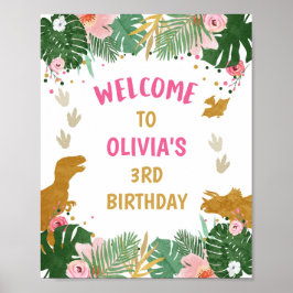 Poster Dinossaur Dourada Garota Sai do Sinal de Boas-Vind