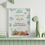 Poster Dinossaur Hatching Logo Chá de fraldas Bem-vindo<br><div class="desc">Sinal de boas-vindas do Dinossauro temático chá de fraldas.</div>