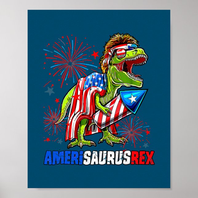 Poster Dinossauro 4 de julho Amerissauro T Rex Americano (Frente)