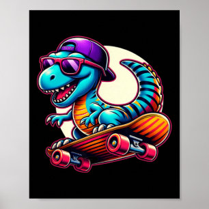 Poster Dinossauro Andando de Skate T-rex Divertido Skate