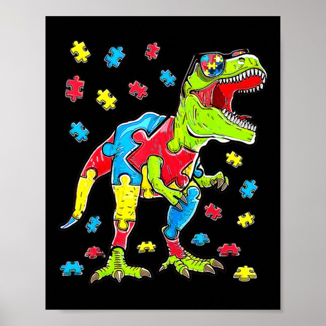 Poster Dinossauro Autismo Quebra-cabeça de Consciência Ra (Frente)