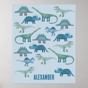 Poster Dinossauro Azul Personalizado