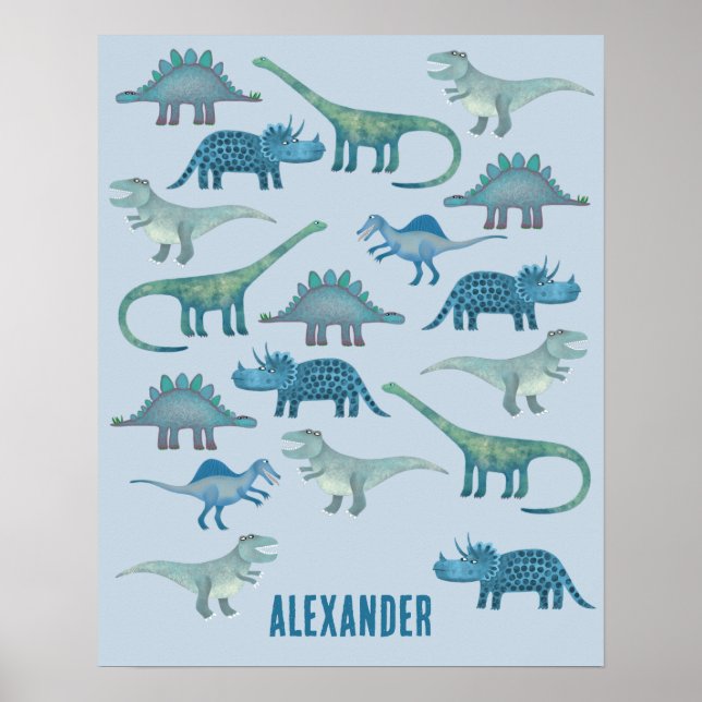 Poster Dinossauro Azul Personalizado (Frente)