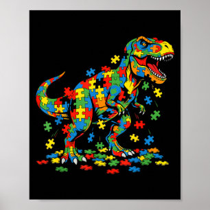 Poster Dinossauro conscientização autismo puzzle colorido