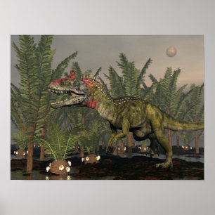 Poster dinossauro Cryolophosaurus - renderização 3D