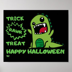 Poster Dinossauro Dia de as Bruxas engraçado "TRICK RAWR