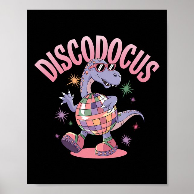 Poster Dinossauro Diplodocus Dançando Disco Dino Engraçad (Frente)