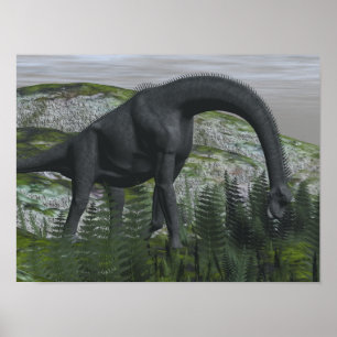 Pôster Dinossauro do Brachiosaurus que come a samambaia -