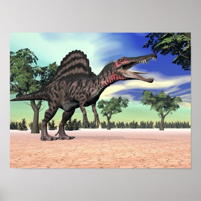 Poster Dinossauro do espinossauro no deserto - renderizaç (Frente)