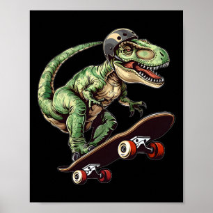 Poster Dinossauro Engraçado T Rex Em Skate Skateboard K