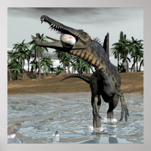 Pôster Dinossauro espinossauro comendo peixe - renderizaç