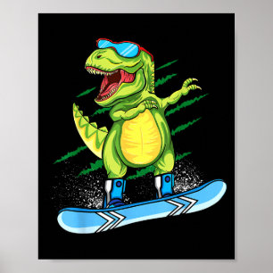 Poster Dinossauro fazendo dab snowboarding montanha t rex