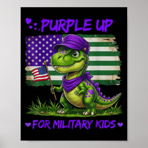 Poster Dinossauro Fofo Roxo Dia Mês do Militar