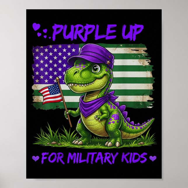 Poster Dinossauro Fofo Roxo Dia Mês do Militar (Frente)