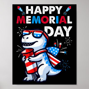 Poster Dinossauro julho 4º Fireworks American Flag Happy 