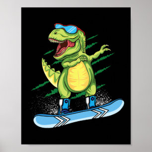 Poster Dinossauro Legal Esquiando Snowboard Dabbing T Rex
