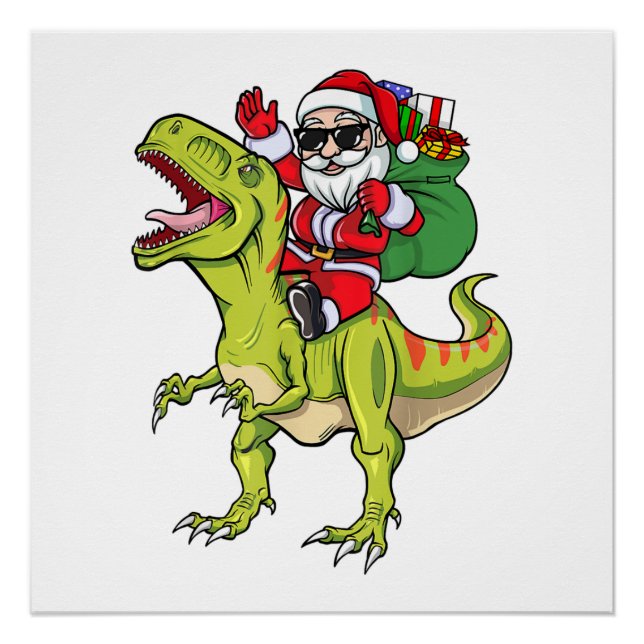 Pôster Dinossauro Natal Papai Noel Camisa T-Rex Boys Ki (Frente)