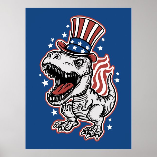 Poster Dinossauro Patriótico Americano (Frente)