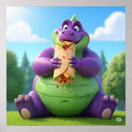 Poster Dinossauro Púrpura a gostar de um Burrito