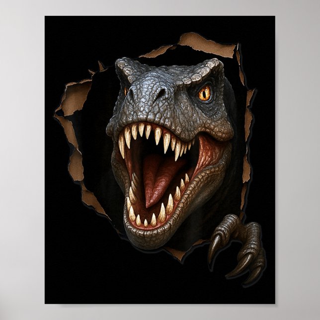 Poster Dinossauro Raptor Tecido Rasgado Gráfico 3D Engraç (Frente)