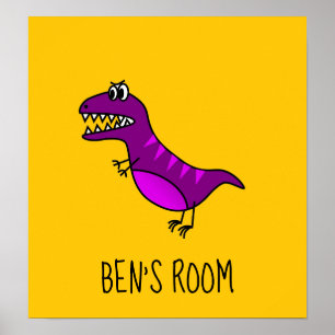 Poster Dinossauro roxo bonito dos desenhos animados do