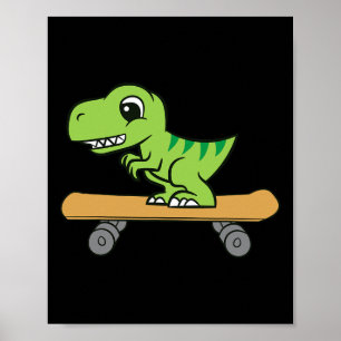 Poster Dinossauro Skate Cute Skateboard Dinossauro