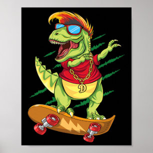 Poster Dinossauro Skatista Radical Fazendo Dab T Rex S