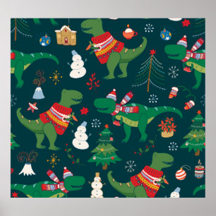 Poster Dinossauro T-Rex: Ano Novo de Natal.