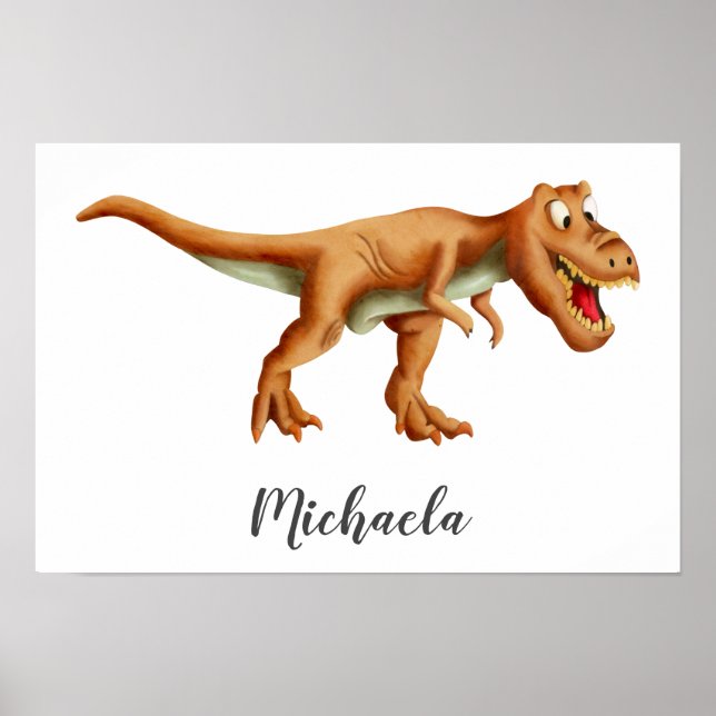 Poster Dinossauro T-Rex Castanho e Bonito com Quarto do R (Frente)