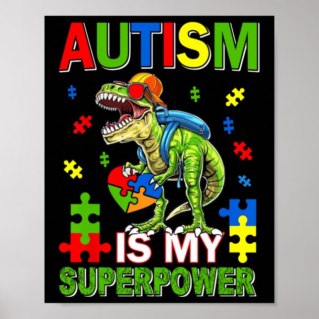Poster Dinossauro T-rex Crianças Autismo É Meu Autismo Su (Frente)