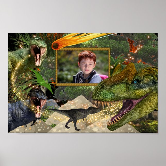 Poster Dinossauro T-rex DIY foto rapazes meteoro chamas (Frente)