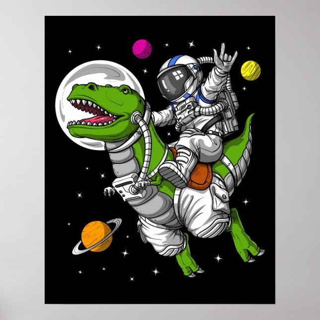 Poster Dinossauro T-Rex do Astronauta Espacial (Frente)