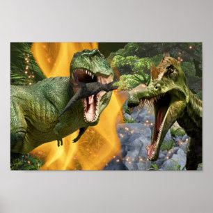 Poster Dinossauro T-rex luta chamas meninos tema Dino