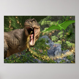Poster Dinossauro T-rex Luzes mágicas de fada Dino