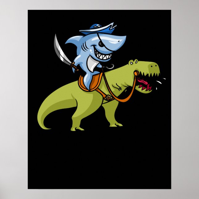 Poster Dinossauro T-Rex Pirata de Tubarão (Frente)