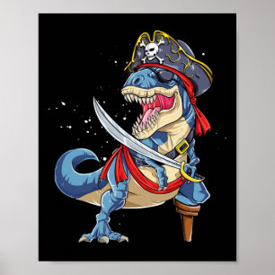 Poster Dinossauro T Rex Pirate Jolly Roger Halloween Pres