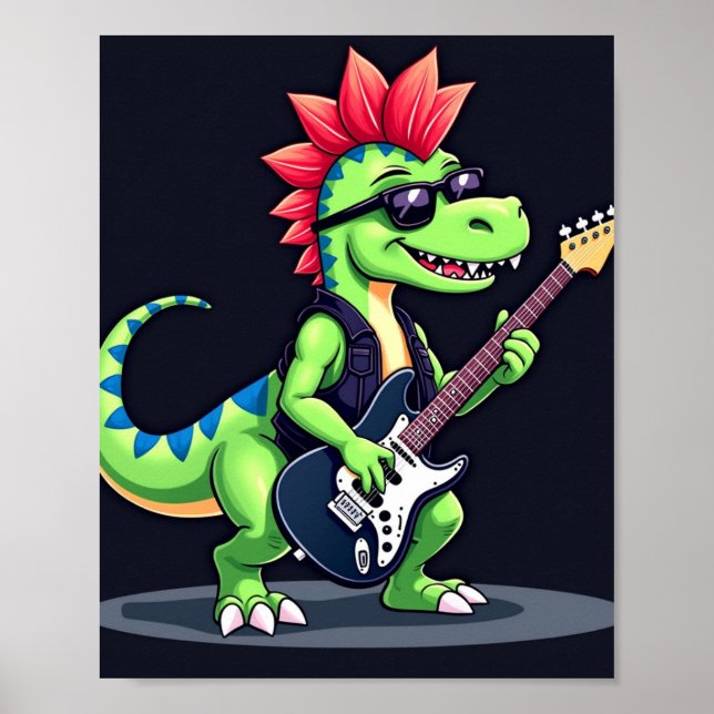 Poster Dinossauro tocando violão elétrico (Frente)