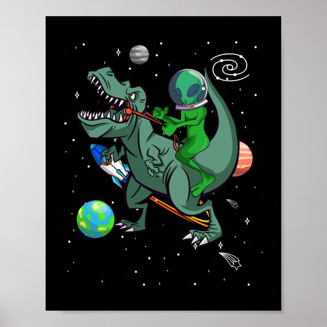 Poster Dinossauro TRex na Alienígena do Astronauta Espaci (Frente)