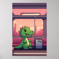 Dinossauro Verde Adorável Andando pelo Comboio ao
