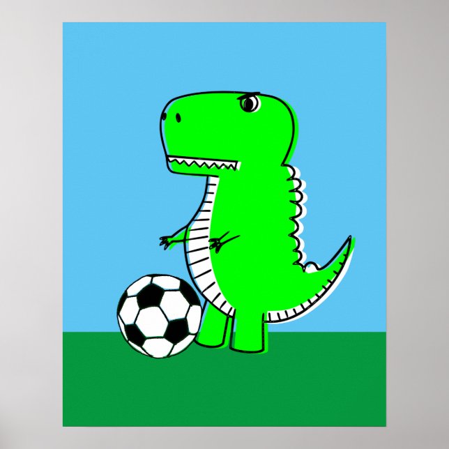 Poster Dinossauro Verde Ama Futebol (Frente)