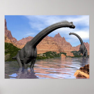 Poster Dinossauros braquiossauros na água - renderização 