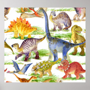 Poster Dinossauros Cachorros Arte Sem Costura