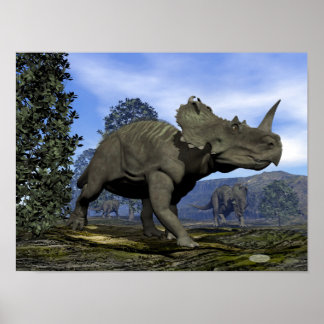Pôster Dinossauros centrosauros andando entre a magnólia