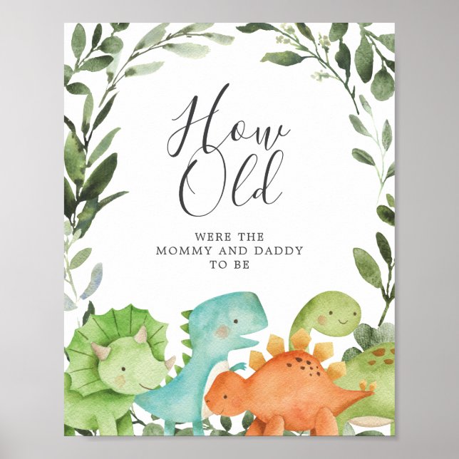 Poster Dinossauros Chá de fraldas Quantos Anos Eles Jogav (Frente)