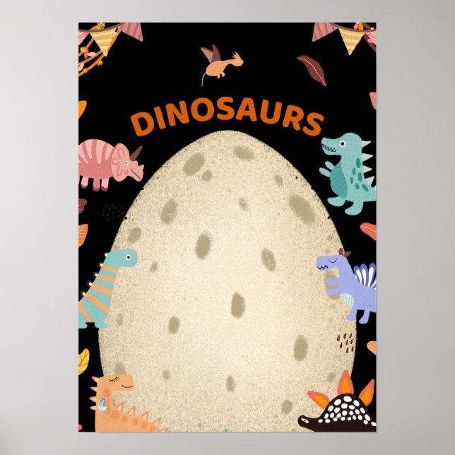 Poster Dinossauros de Aquarela Adoráveis com Ovo Dino Gra (Frente)
