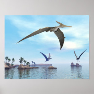 Pôster Dinossauros de Pteranodon que voam - 3D rendem