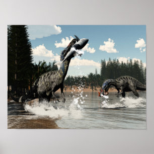 Poster Dinossauros de Suchomimus que pescam peixes e